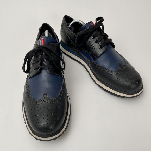 Prada Vit Montana Calf Leather Platform Wing Tip Brogues, Black/Navy, Size 11 - Picture 6 of 16